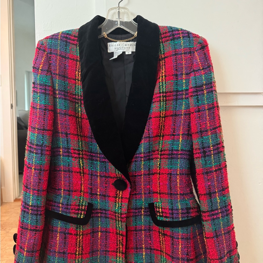 Lillie Rubin Red and Green Plaid Blazer Tailored Suit Jacket